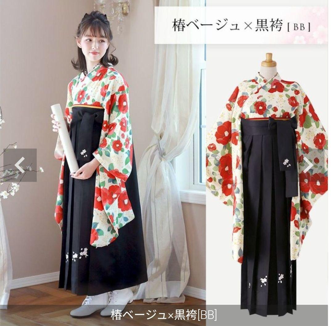 キャサリンコテージ 袴 150 ちりめん素材 赤 椿柄 肌襦袢付き