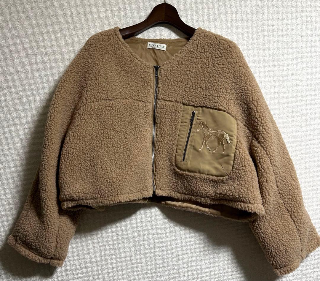 イアパピヨネ　スミスタイル　ボアブルゾン付き3WAY馬刺繍コート