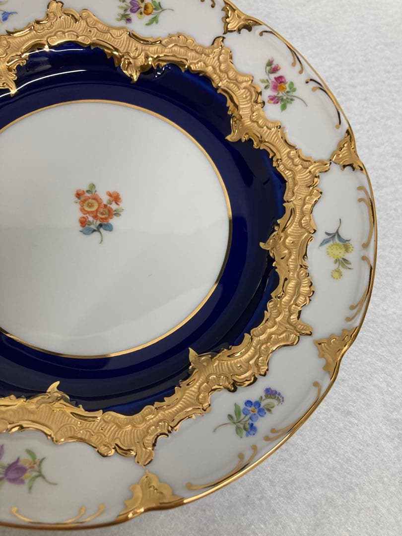 【新品未使用】Meissen 金彩×花柄 コバルト装飾皿2枚