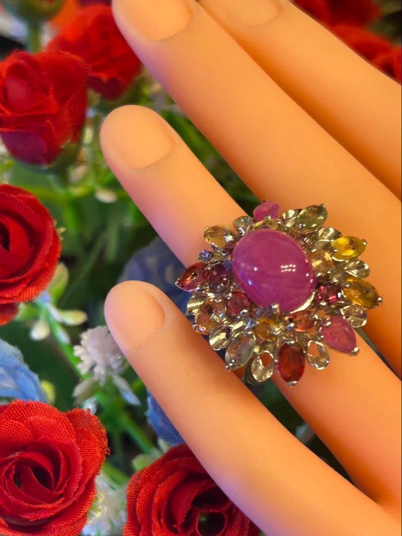 の*こ様 華やか！天然石ルビーカボションリング13号