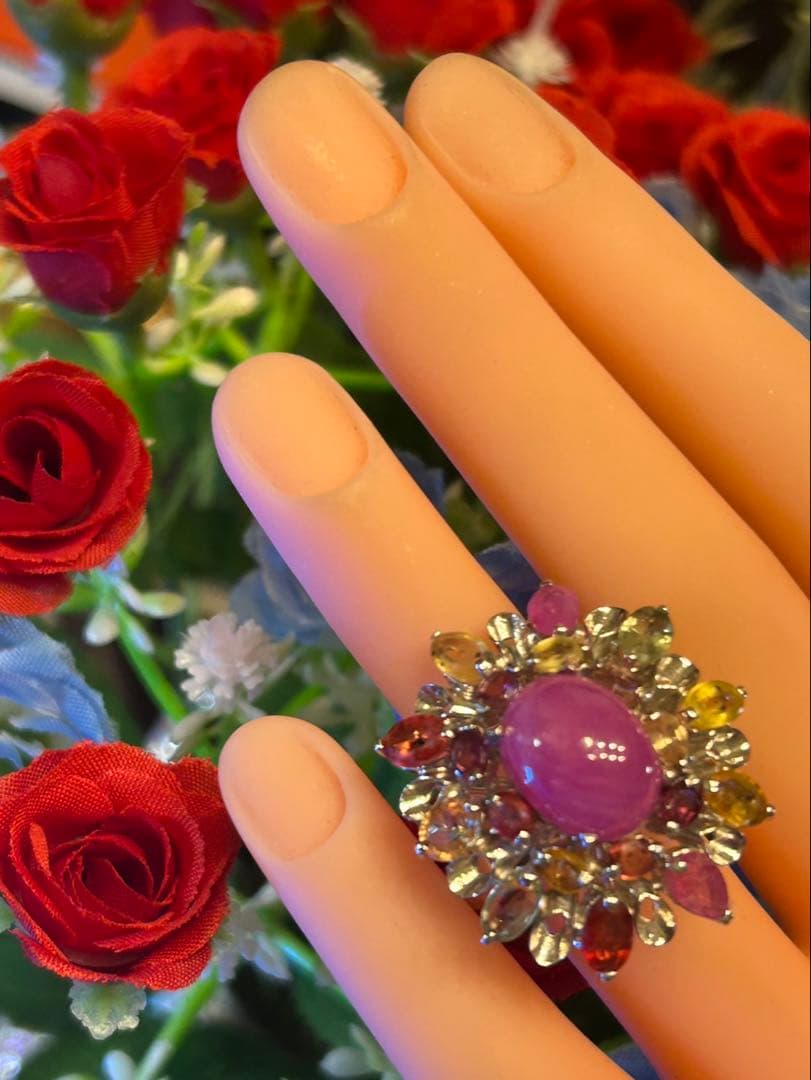 の*こ様 華やか！天然石ルビーカボションリング13号