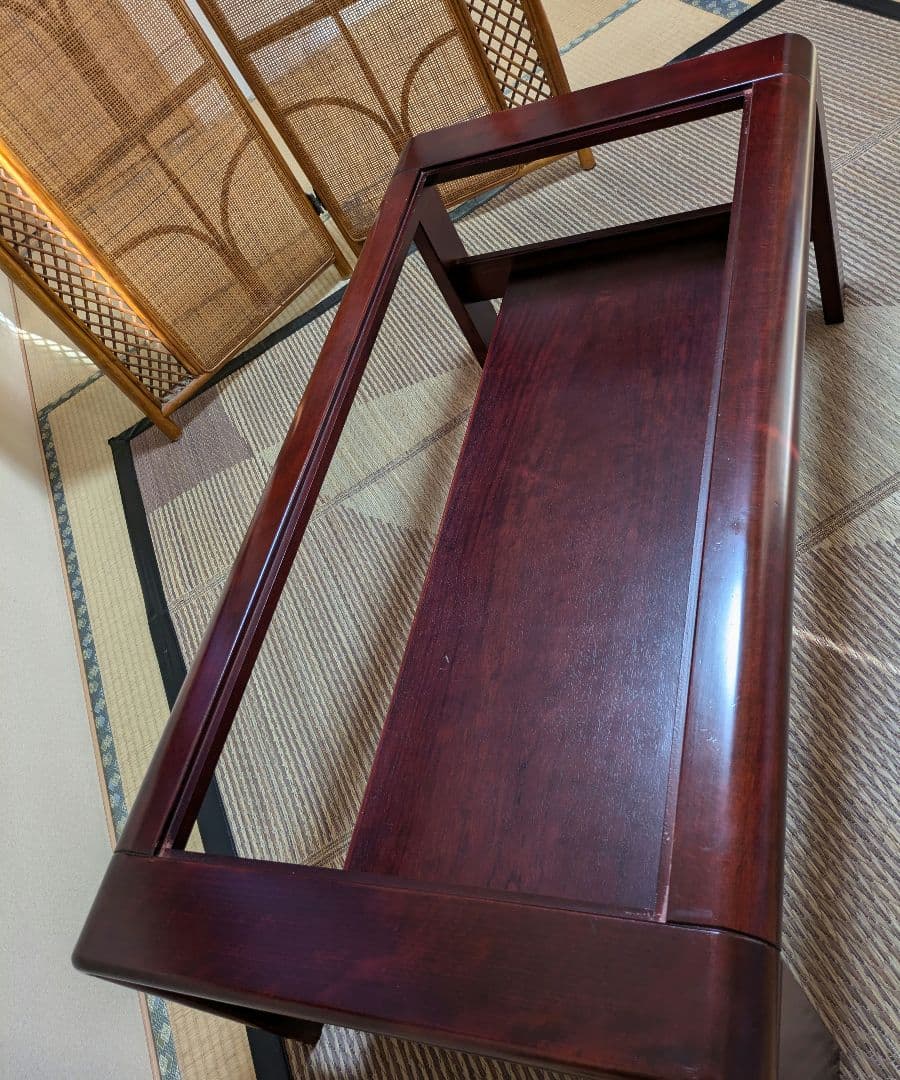 カリモク　ガラステーブル　ローテーブル　アンティーク　モダン　ガラス天板