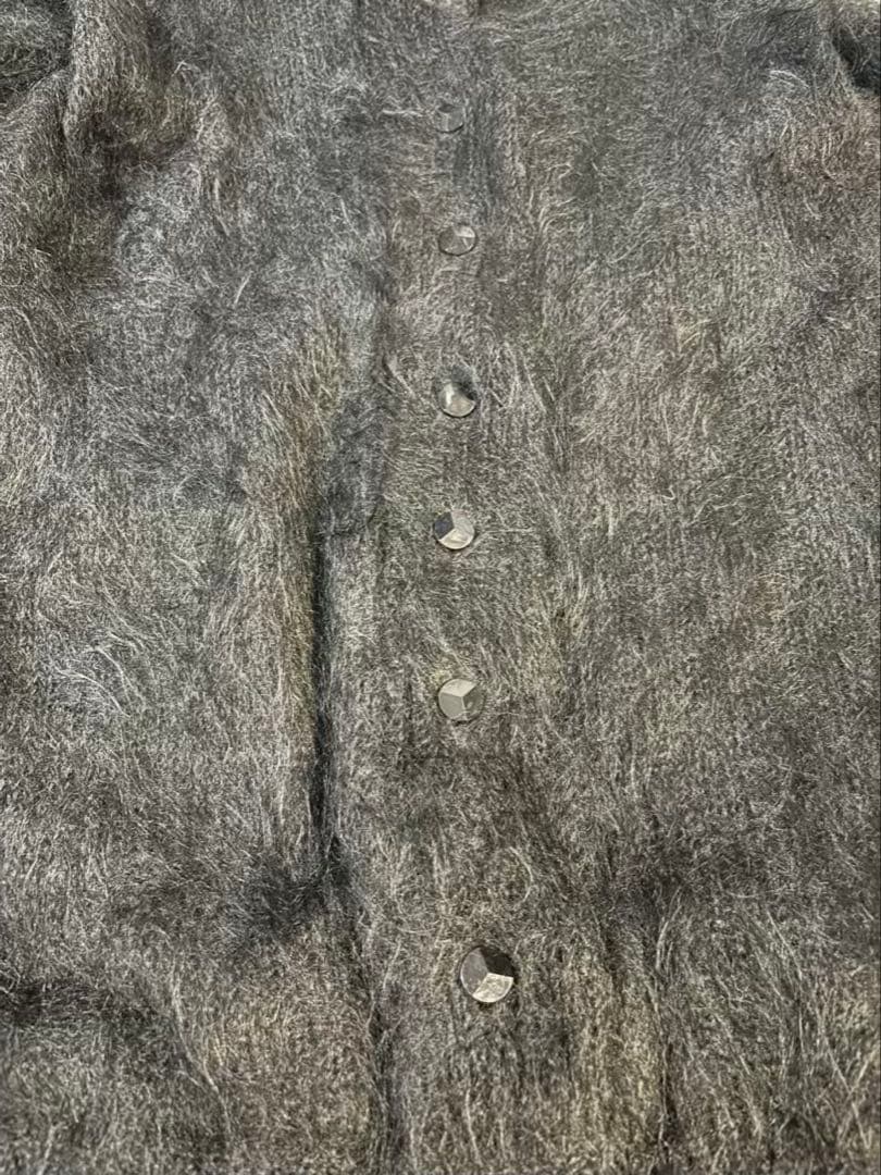 374 英国製 モヘアカーディガン ブラック 毛足長 85%モヘア 裏地付き M