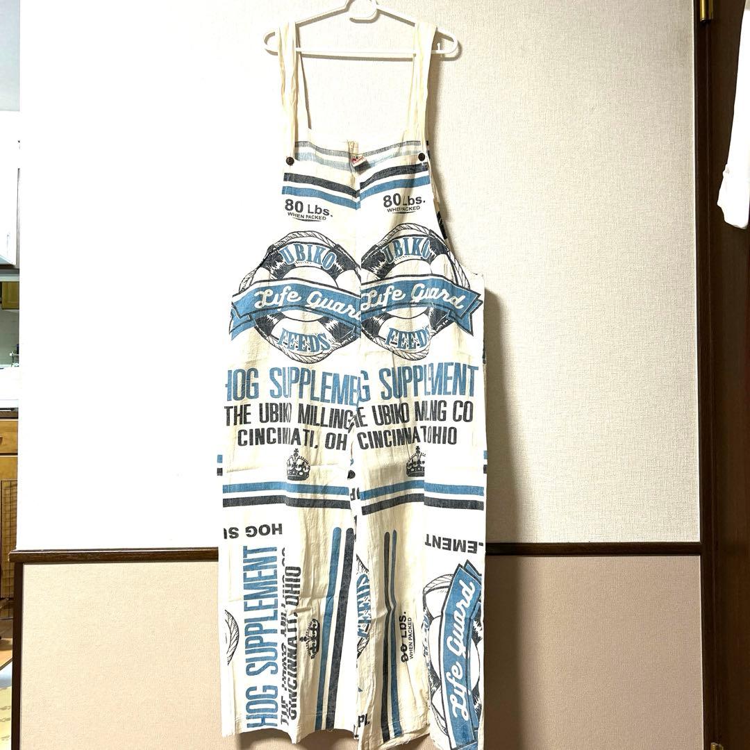 新品フィードサック風マリン柄サロペット