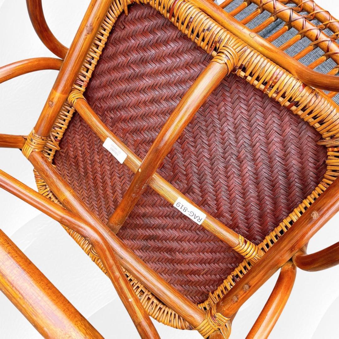 【美品】光製作所 ラタン ロッキングチェア ハイバック　藤　天然木　クッション付