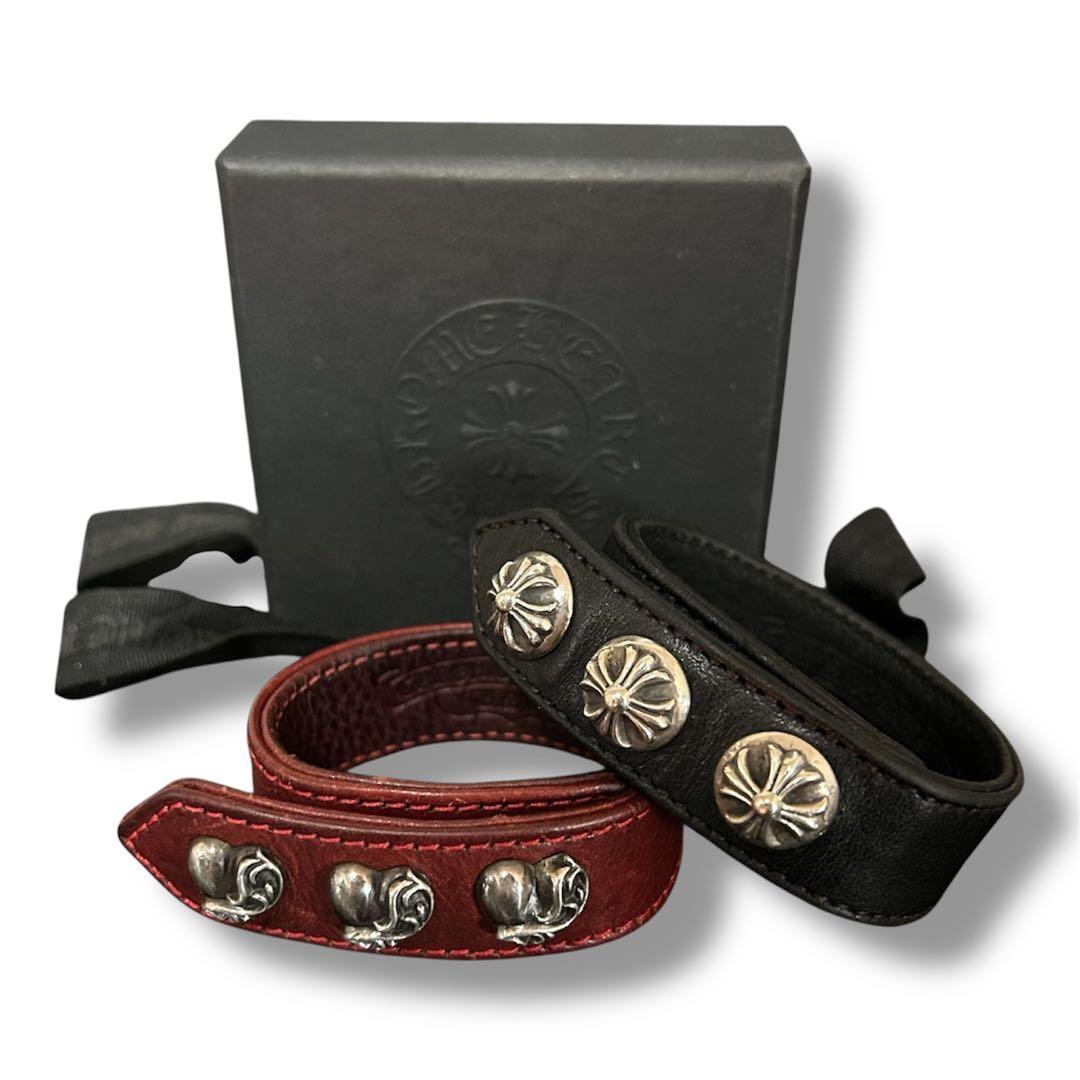 Chrome Hearts 3ボタン レザーブレスレット ブラック