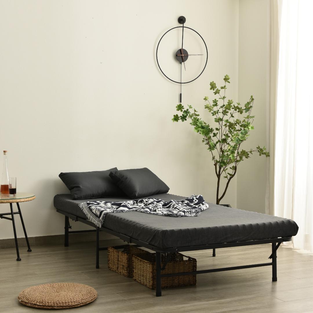 数量限定！パイプベッド 折りたたみベッド シングル 組立簡単 （S）ブラック