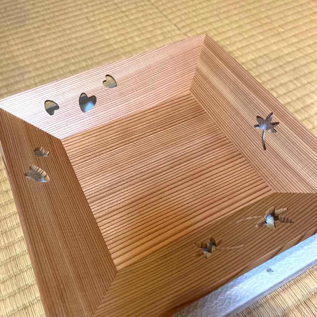 新品未使用　杉木地　楓櫻透　四方　菓子器　干菓子盆
