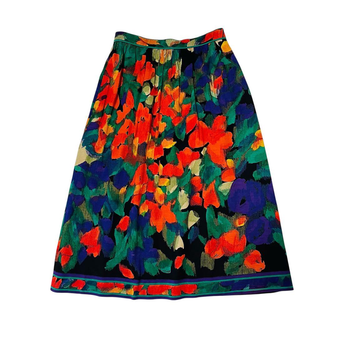 レオナール LEONARD 花柄 ウールシルクスカート ミディ丈 サイズ69