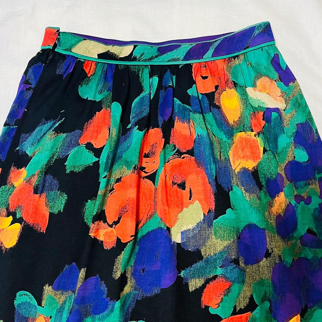 レオナール LEONARD 花柄 ウールシルクスカート ミディ丈 サイズ69