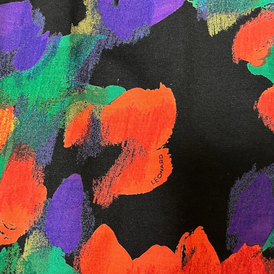 レオナール LEONARD 花柄 ウールシルクスカート ミディ丈 サイズ69