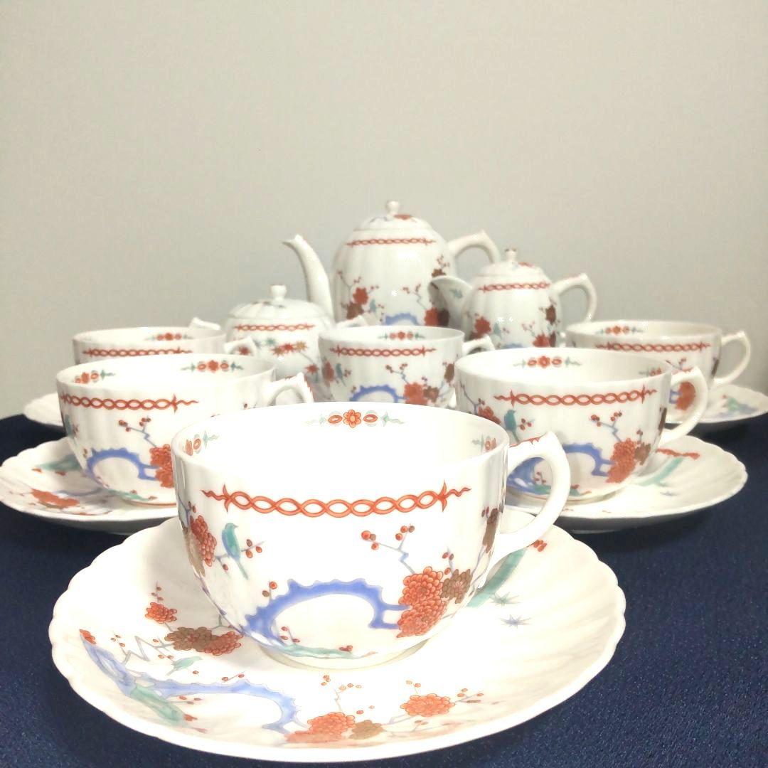 高級 深川製磁 酒井田柿右衛門写 色絵 カップ＆ソーサー ポット 食器セット