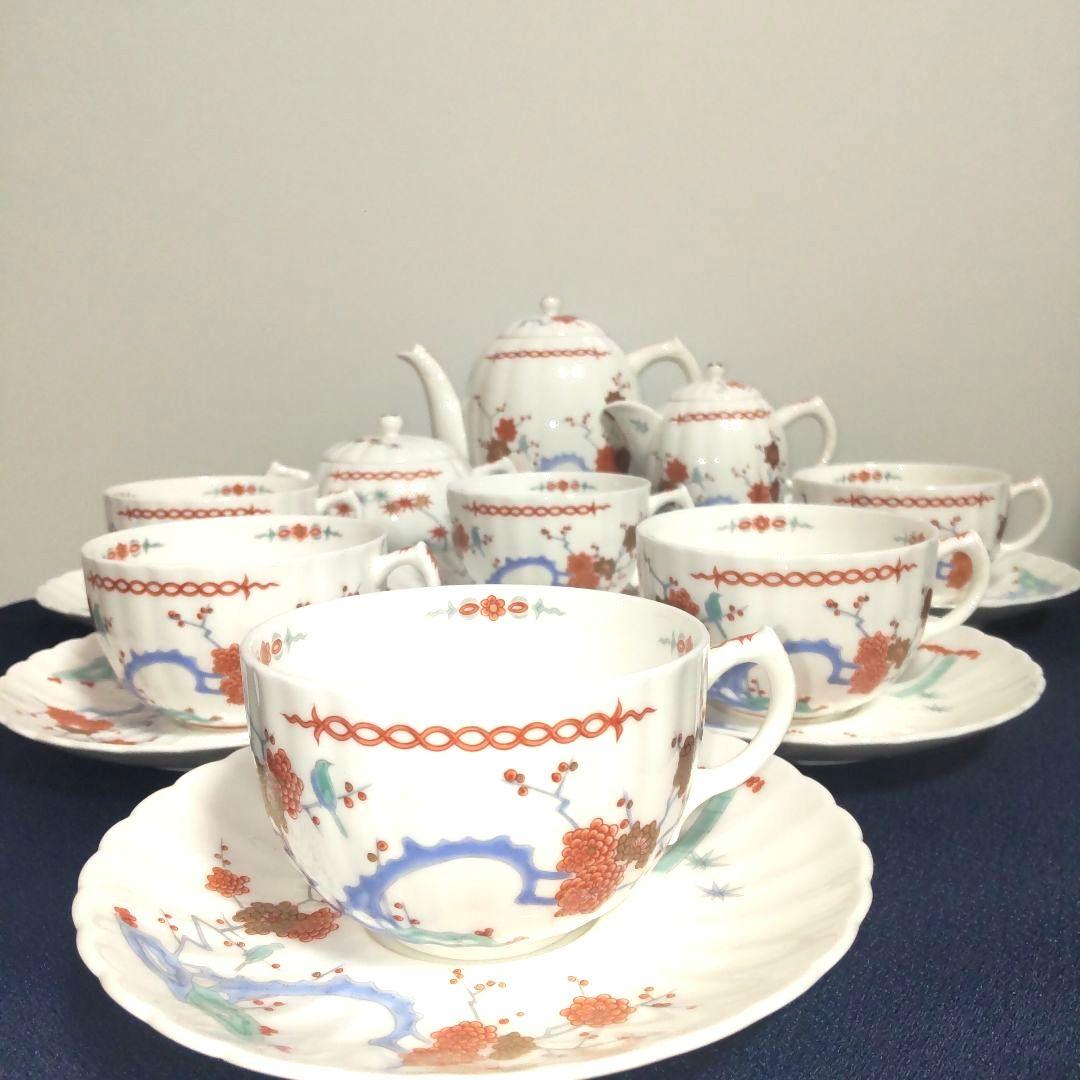 高級 深川製磁 酒井田柿右衛門写 色絵 カップ＆ソーサー ポット 食器セット