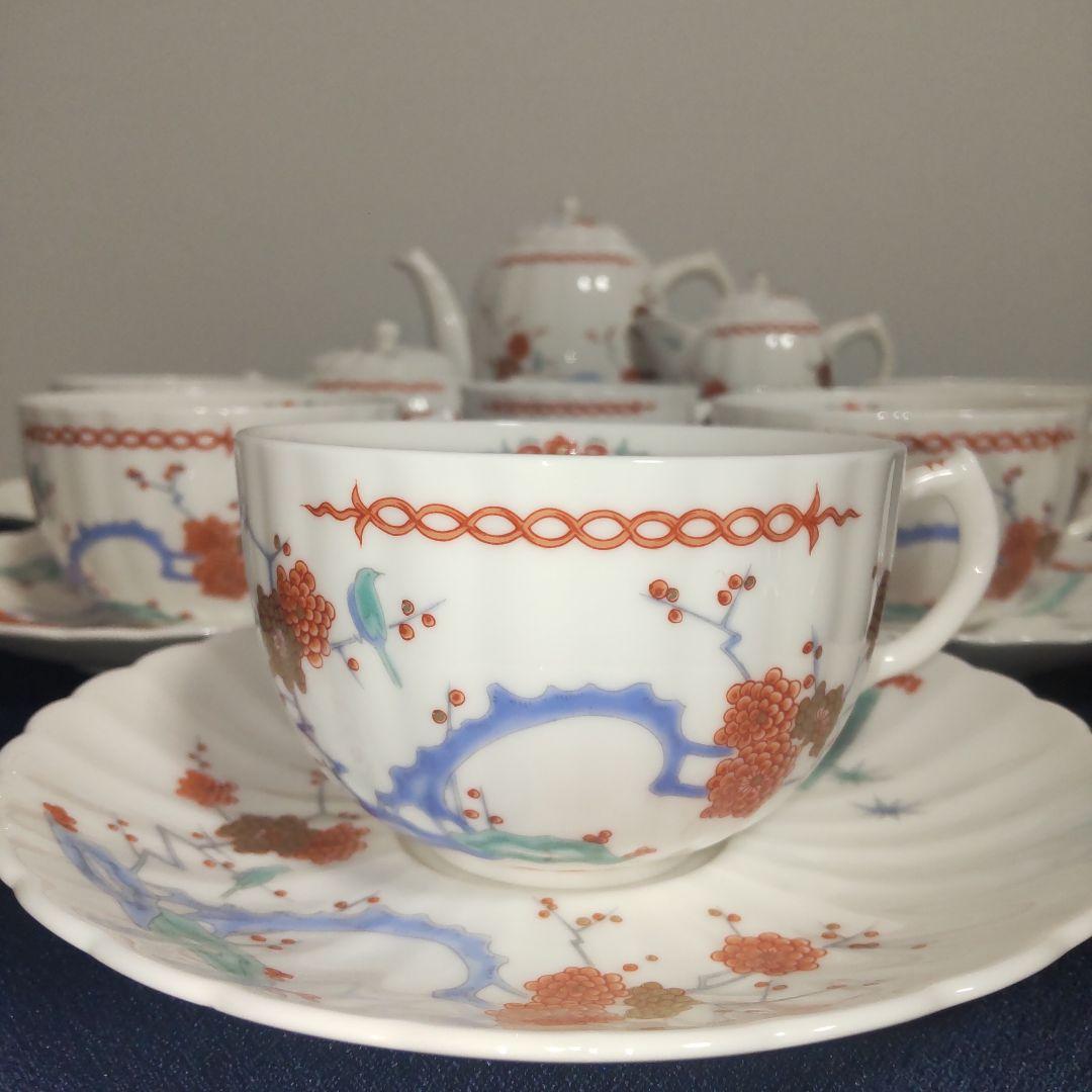 高級 深川製磁 酒井田柿右衛門写 色絵 カップ＆ソーサー ポット 食器セット