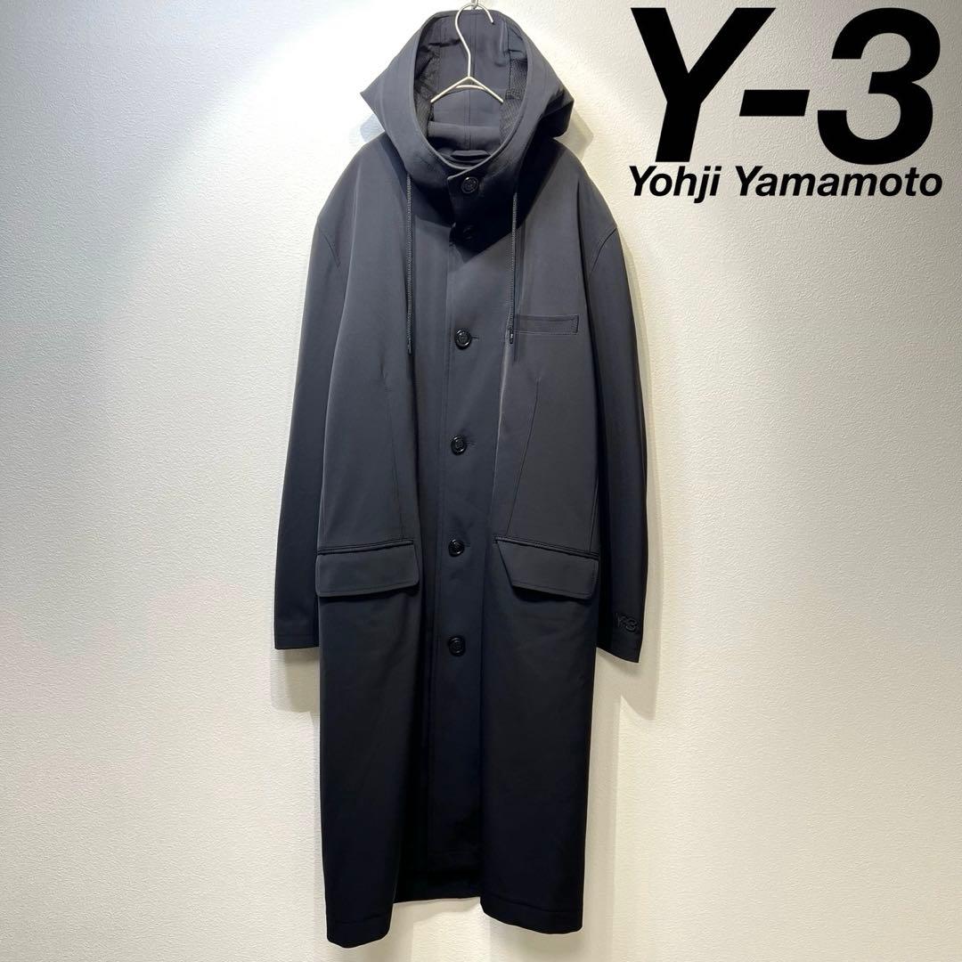 希少 美品 Y-3 ウール ライナー付き 刺繍ロゴ ステンカラー ロングコート