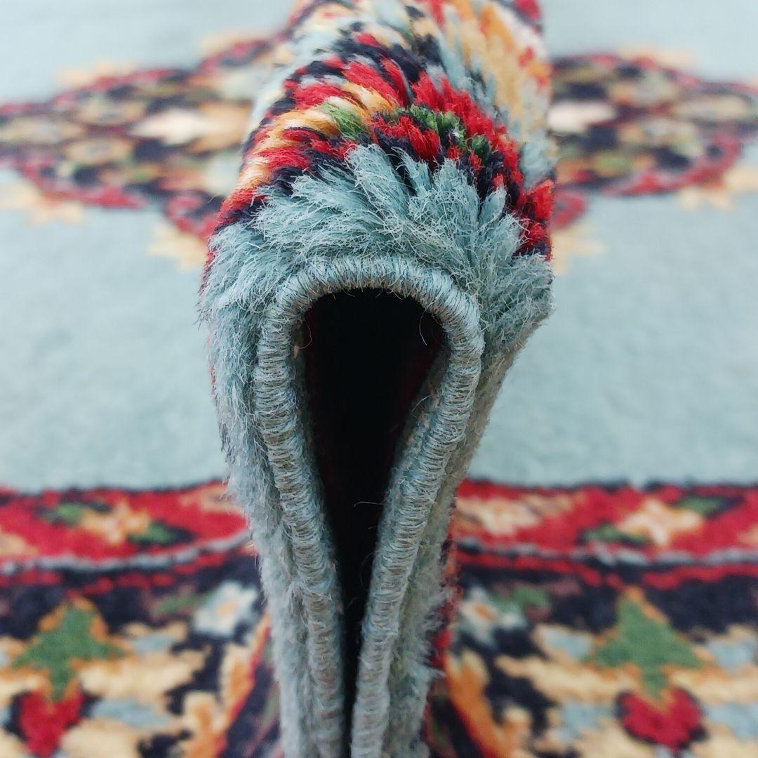 Y3318 インド カシミールウール 手織り絨毯 オールド 129×69㎝