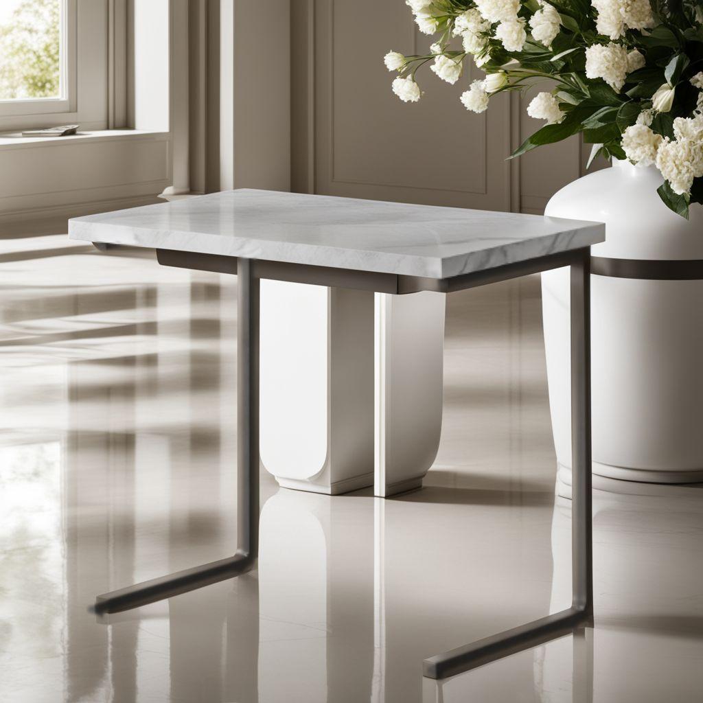 使いやすさ抜群 コの字サイドテーブル 大理石調 広い天板