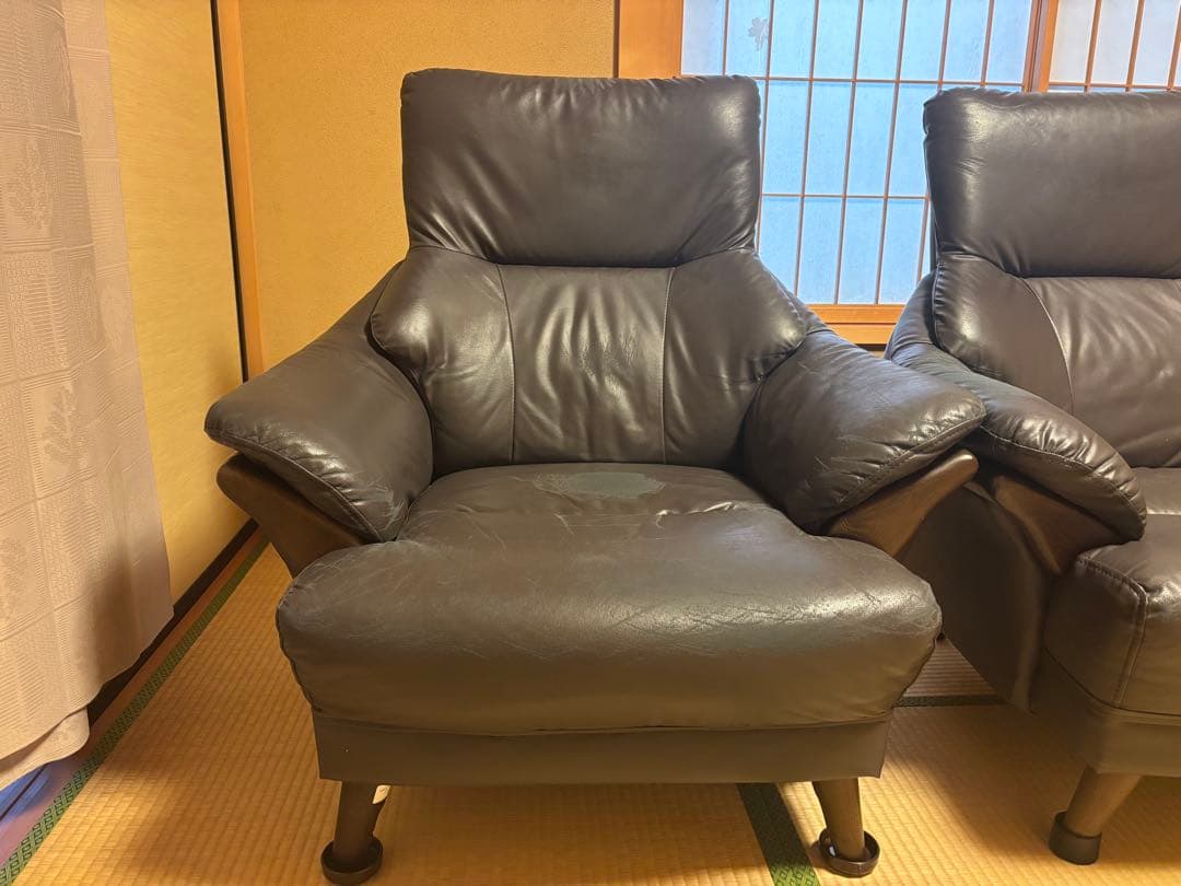 ダークブラウン3人掛けソファ+1人掛けソファセット　送料無料