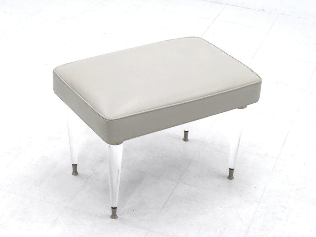 イタリア　ビンテージ　本革　レザー　アクリル　スツール　オットマン　高級　モダン