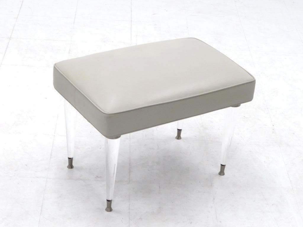 イタリア　ビンテージ　本革　レザー　アクリル　スツール　オットマン　高級　モダン