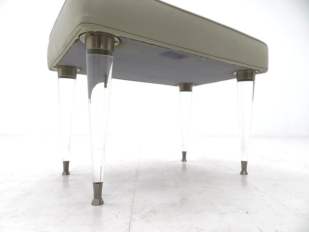 イタリア　ビンテージ　本革　レザー　アクリル　スツール　オットマン　高級　モダン