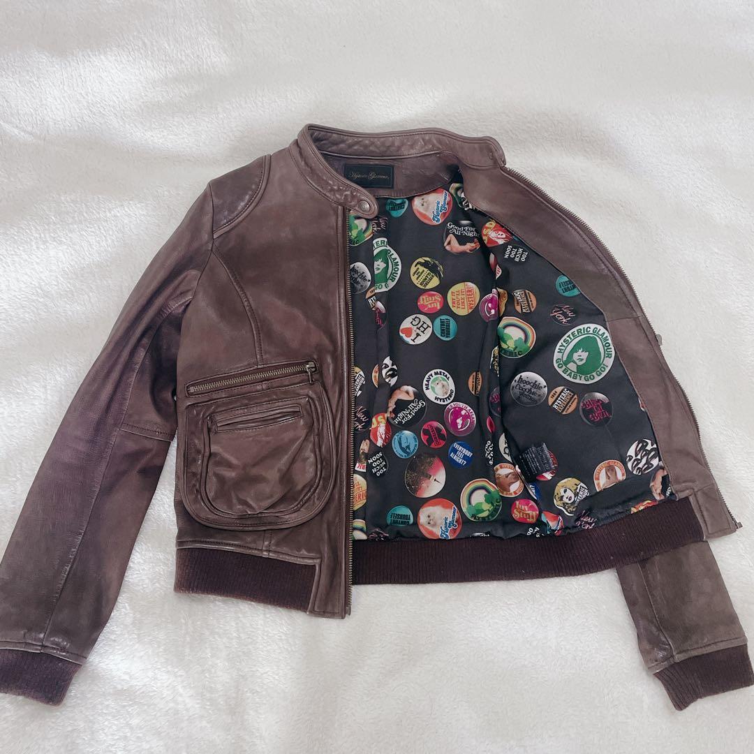 ヒステリックグラマー　レザージャケット　総柄　ヒスガール　シングル　山羊革