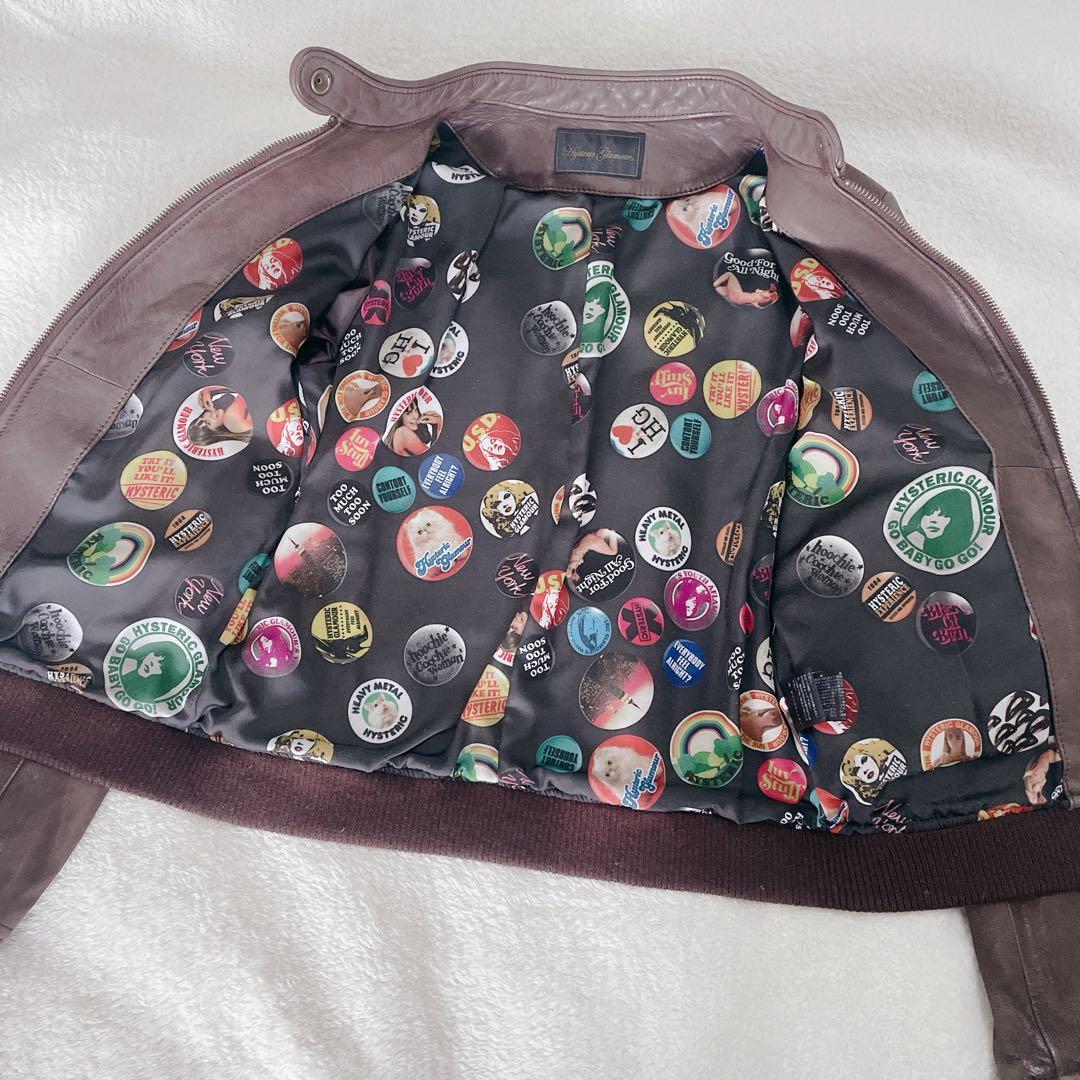 ヒステリックグラマー　レザージャケット　総柄　ヒスガール　シングル　山羊革