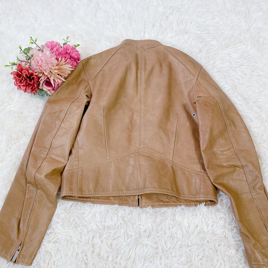 美品　マックスマーラ　本革レザー　シングルライダースジャケット　高級　42
