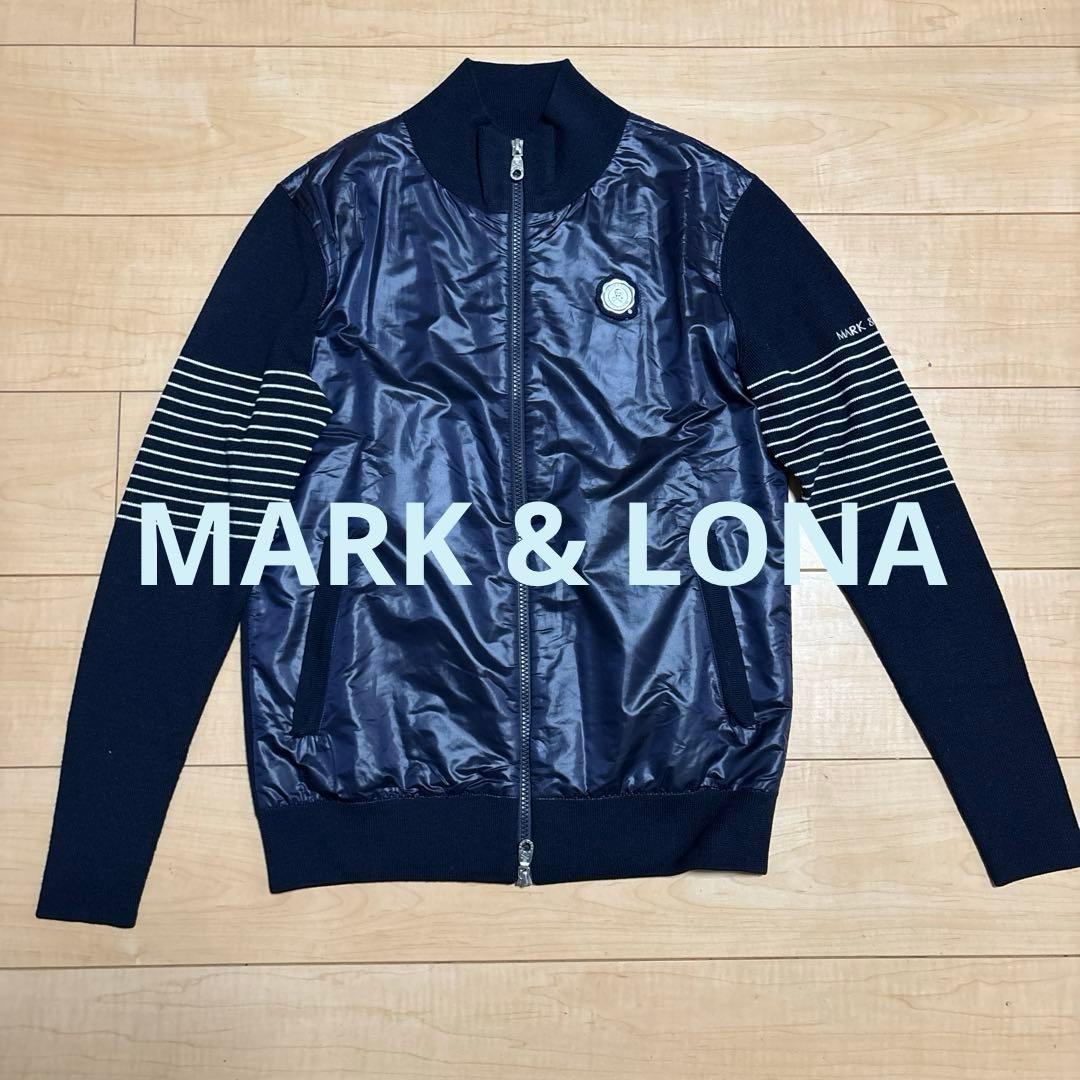 MARK & LONA ニット切替 ジップブルゾン S ネイビー ウール混