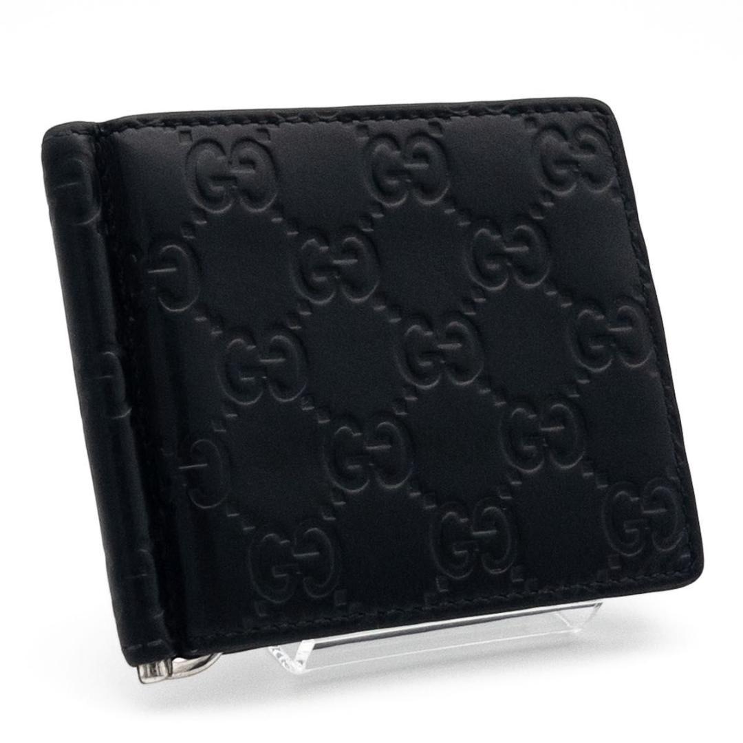 【極美品】GUCCI シマ　マネークリップ　黒　レザー