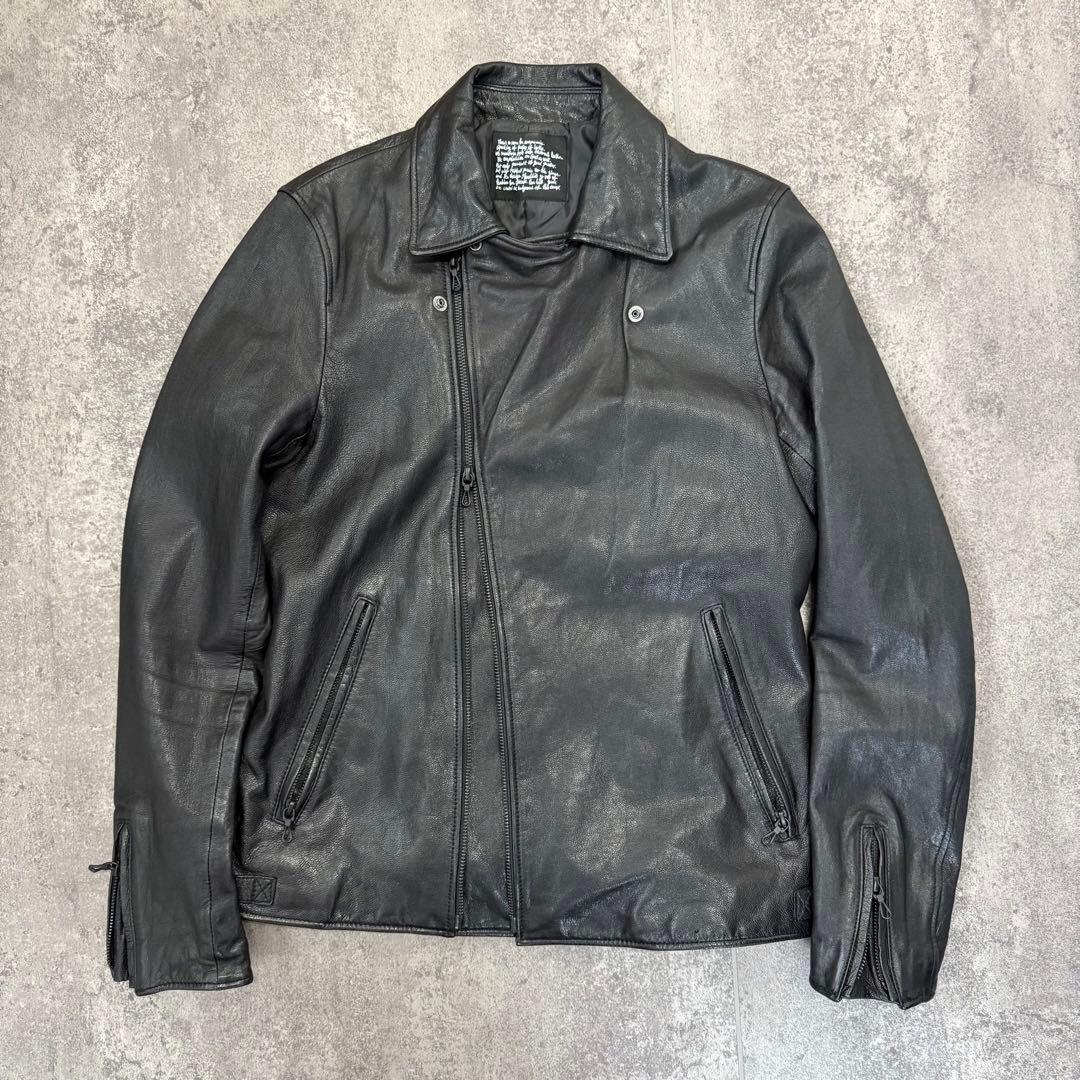 ナノユニバース レザー ライダース ジャケット　ジップオールブラック L