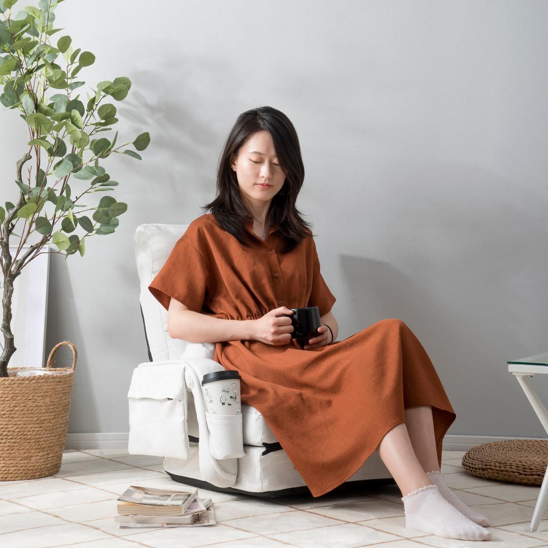 座椅子 リクライニング 14段ギア リクライニングチェアー 【ホワイト】