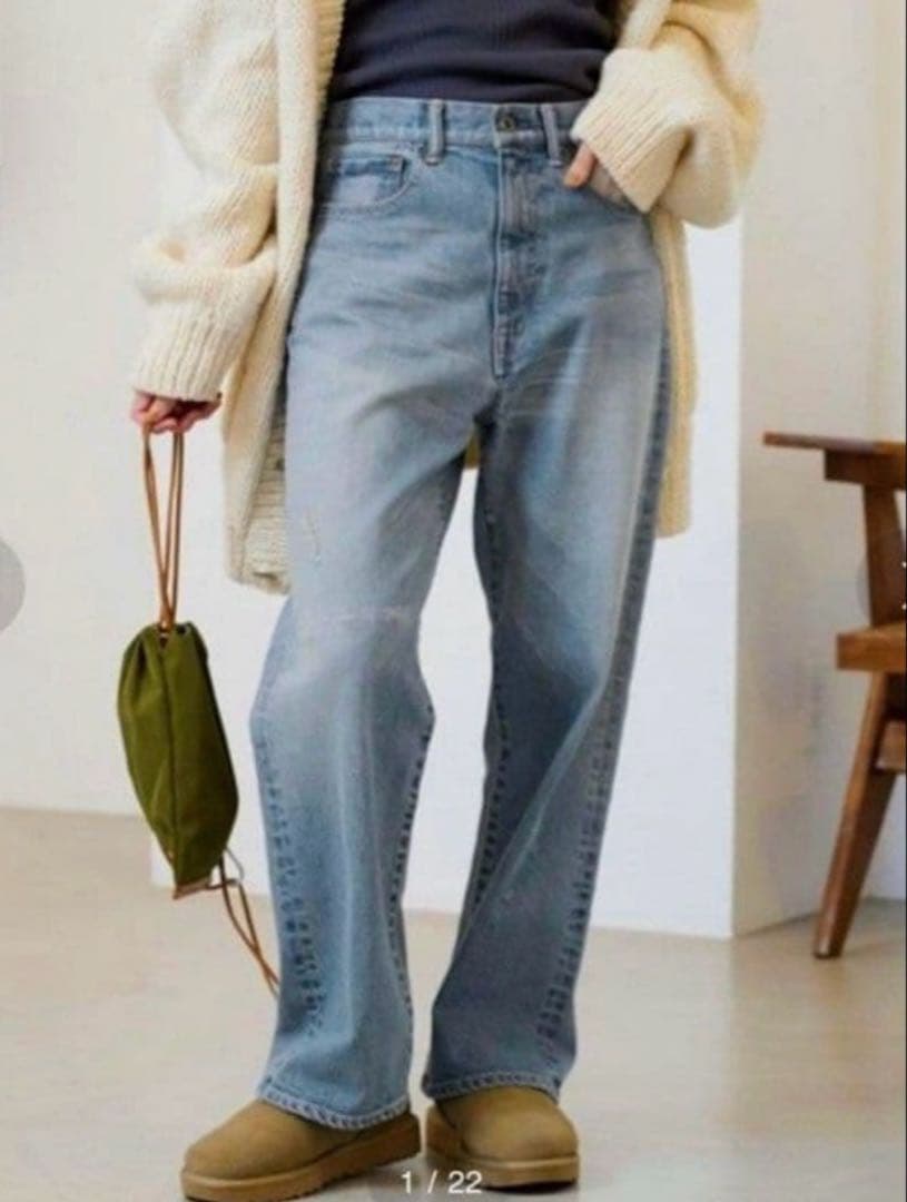 FRAMeWORK ヴィンテージ 加工 ワイド デニムストレートパンツ