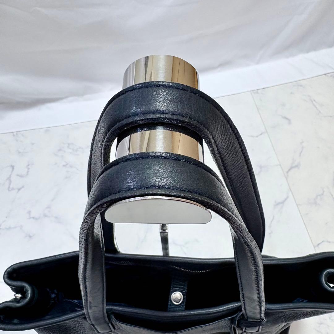 美品 aniary アニアリ トートバッグ シボ革 レザー ネイビー A4収納