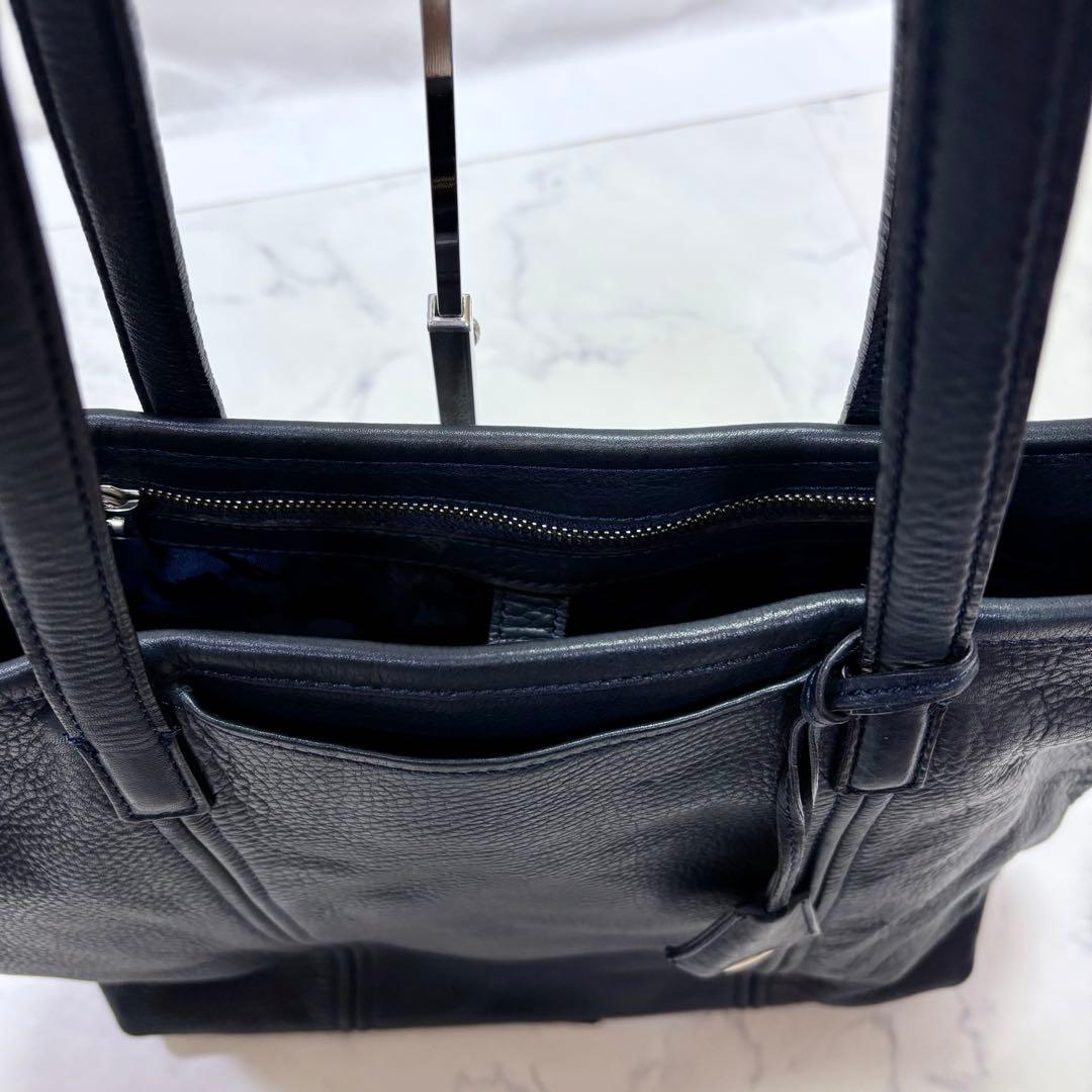 美品 aniary アニアリ トートバッグ シボ革 レザー ネイビー A4収納