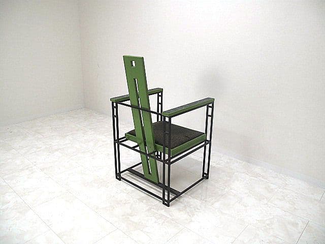 希少品　ポストモダン　アイアンフレームチェア/グリーン　幾何学チェア/モダン