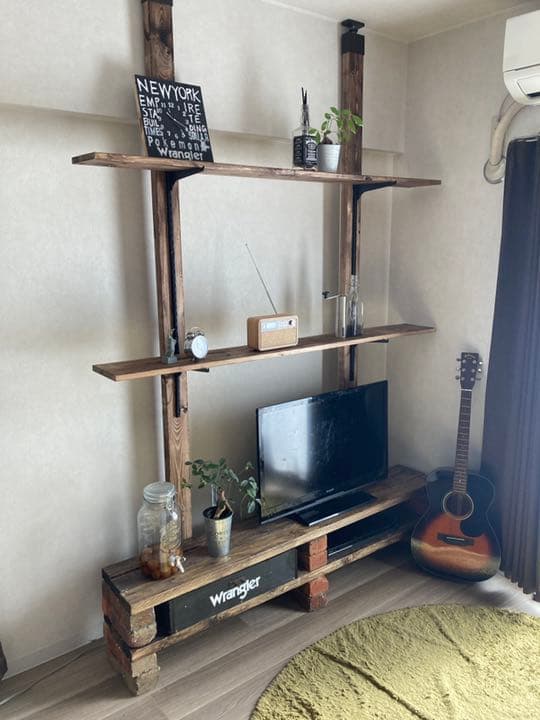 オーダーハンドメイド　ブルックリン調レール棚付きテレビボード