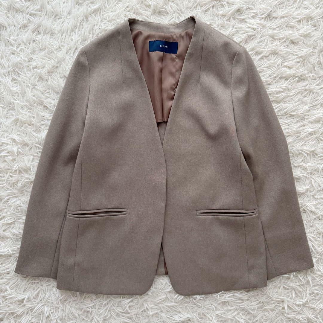 SHIPS シップス セットアップスーツ ノーカラー モカベージュ 手洗可 34