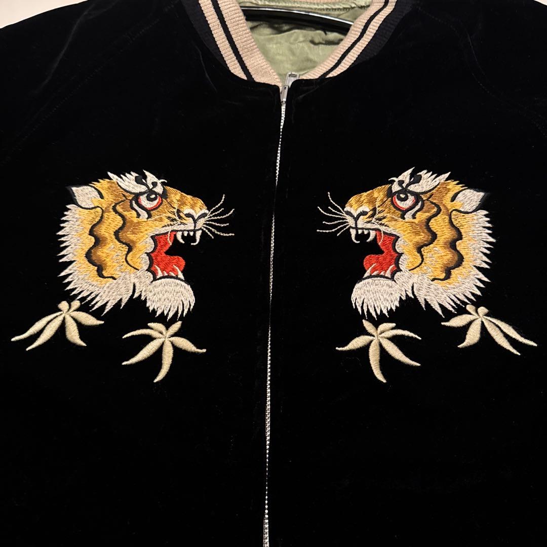 【2XL】オーバーサイズ リバーシブル別珍虎とサテン鷹刺繍 Japanスカジャン