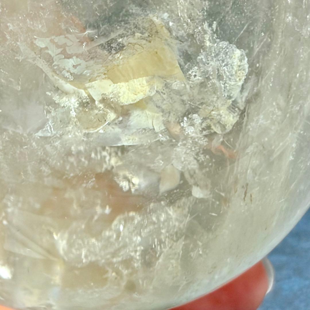 ◆約86mm 大玉！水晶スフィア 天然石鉱物スモーキークォーツ六条模様内包物