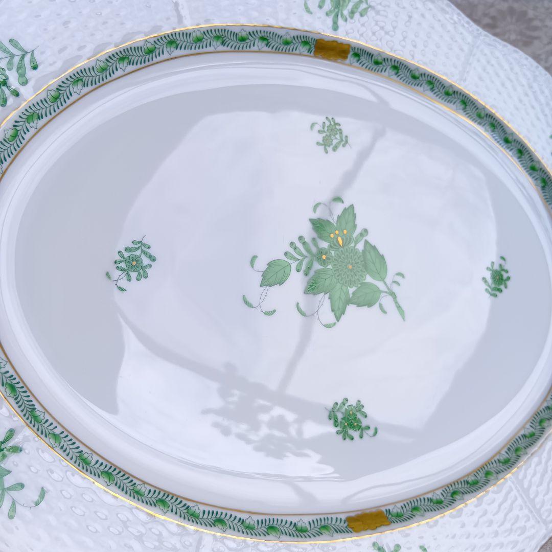 ヘレンド HEREND アポニーグリーン オーバルプレート 大皿 37cm