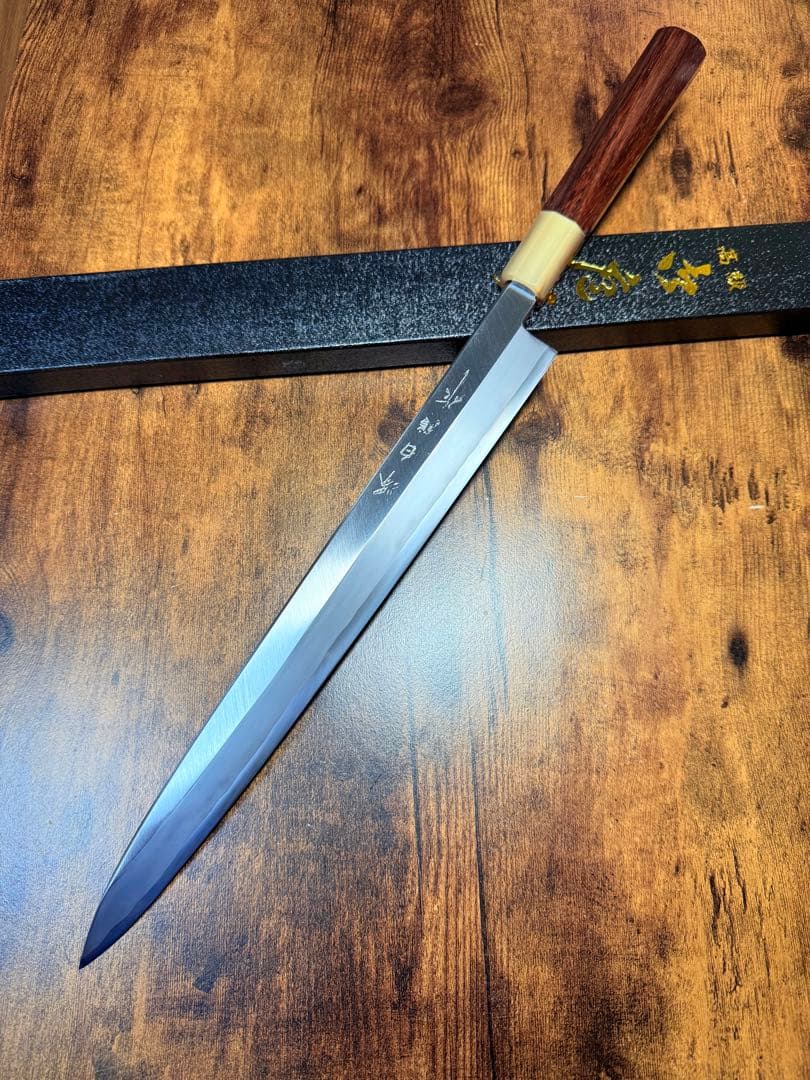 【堺打刃物】左用　刺身 柳刃 包丁　白鋼　尺一　紫檀水牛八角柄
