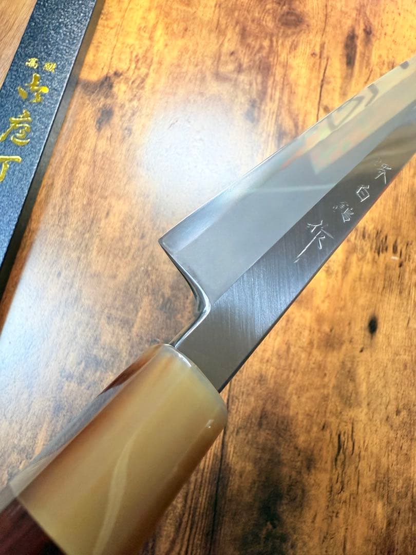 【堺打刃物】左用　刺身 柳刃 包丁　白鋼　尺一　紫檀水牛八角柄
