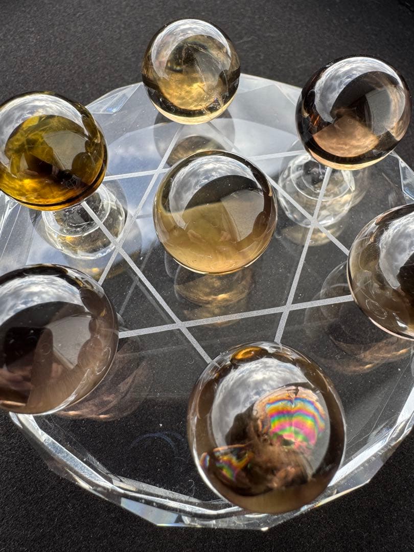 スフィア　スモーキークォーツ　丸玉　七星陣　　七星陣セット　台座直径100mm