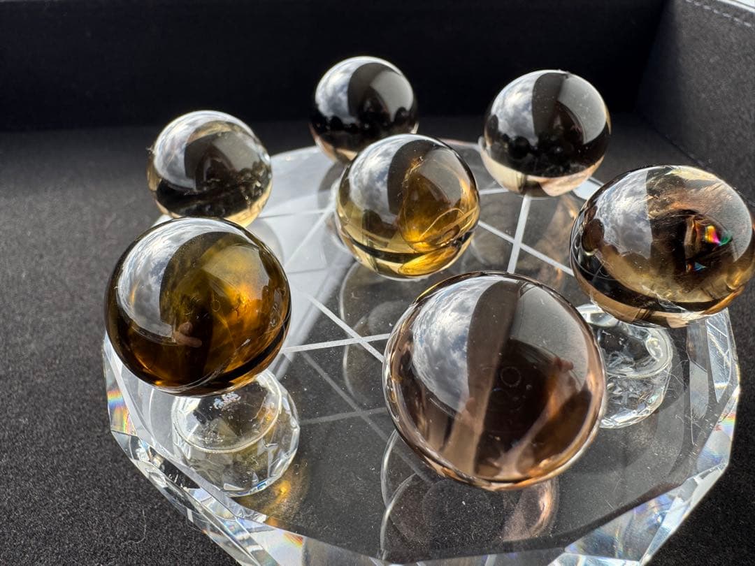 スフィア　スモーキークォーツ　丸玉　七星陣　　七星陣セット　台座直径100mm