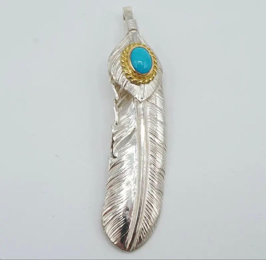 ゴローズ goro's 現行 シルバーハート金縄目ターコイズ付特大フェザー 右