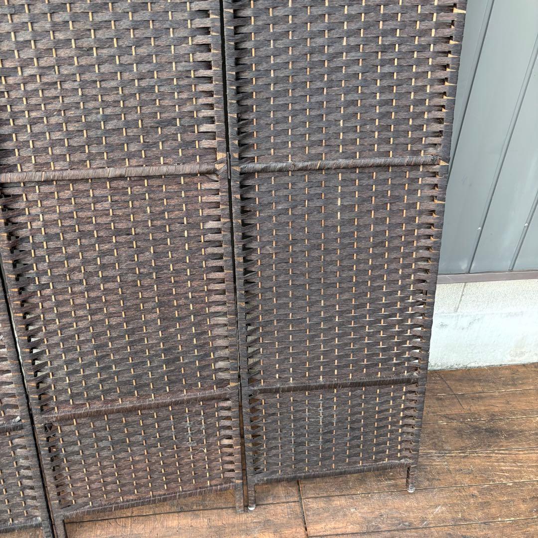 B2 北欧レトロ 木製フレーム 3連 メッシュパーティション パーテーション衝立