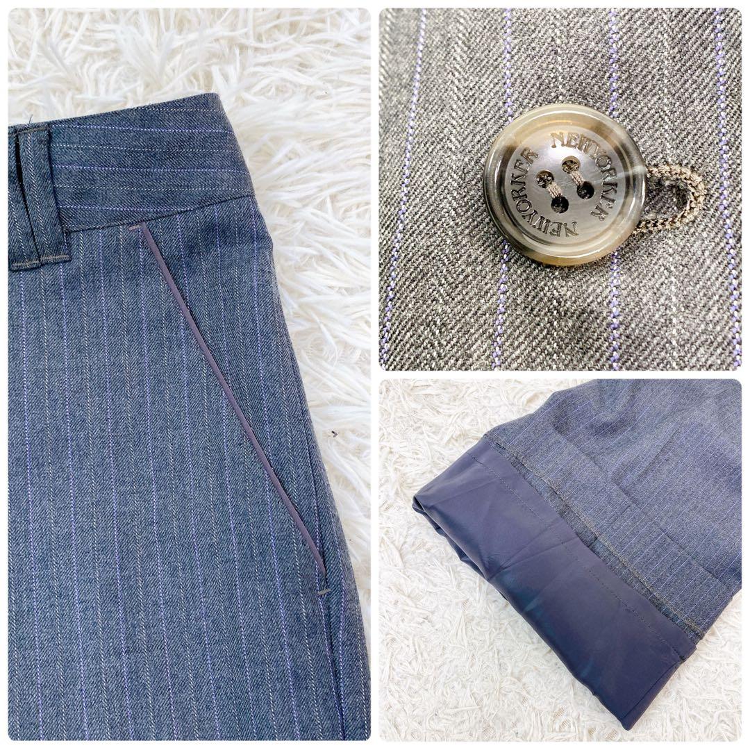 【美品】ニューヨーカー　高級シルクブレンドストライプセットアップパンツスーツ