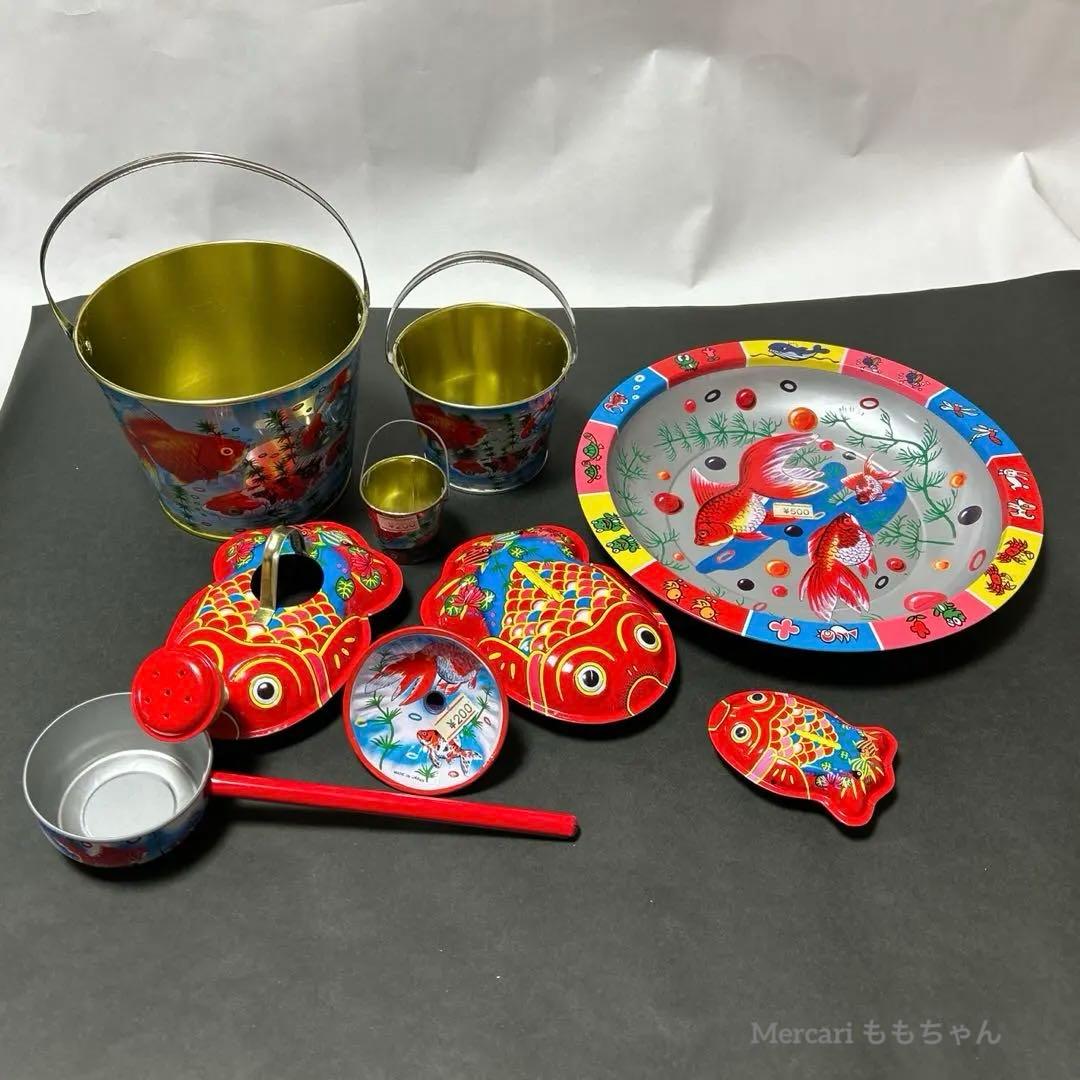 昭和レトロ ブリキ金魚 まとめ売り バケツ・皿・ジョーロ他 縁日 夏祭り