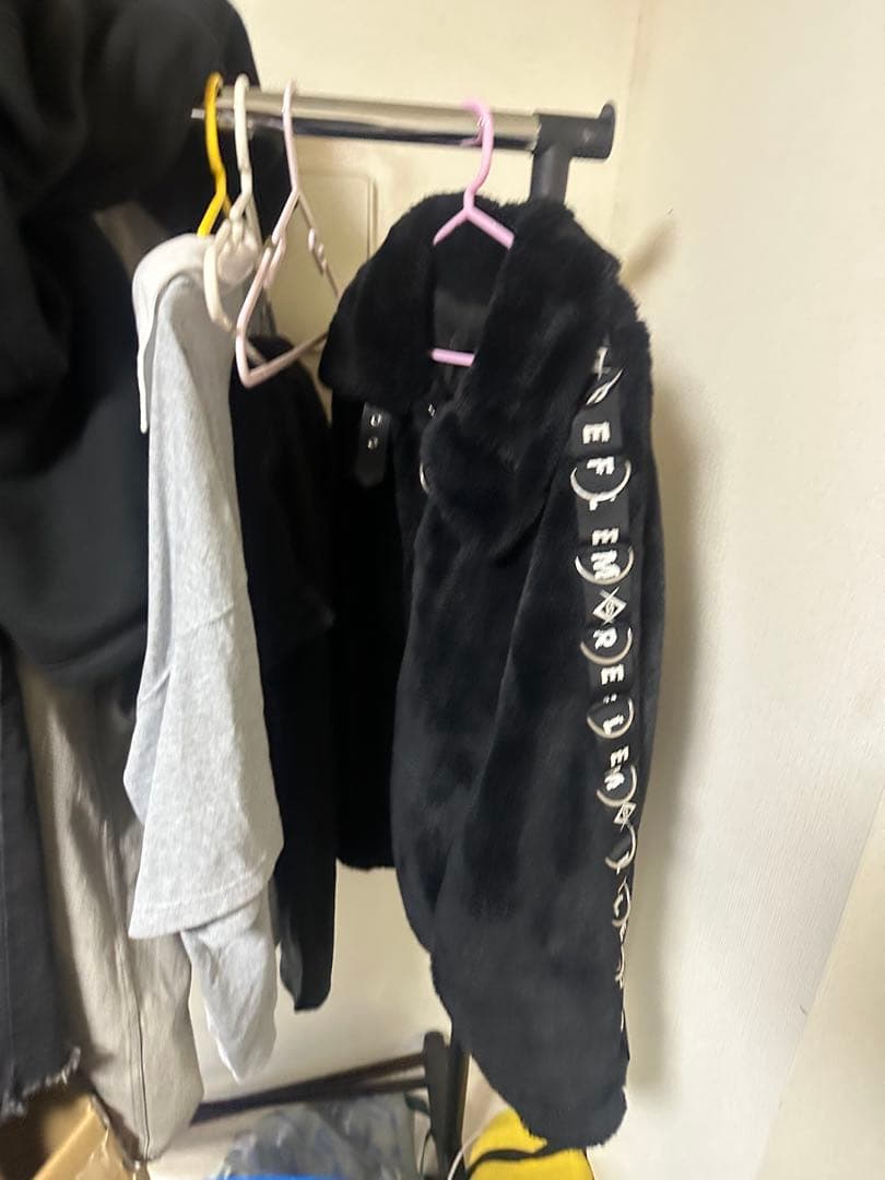 REFLEM レフレム PUレザー　ロゴ　ファー　ジャケットDリング 黒